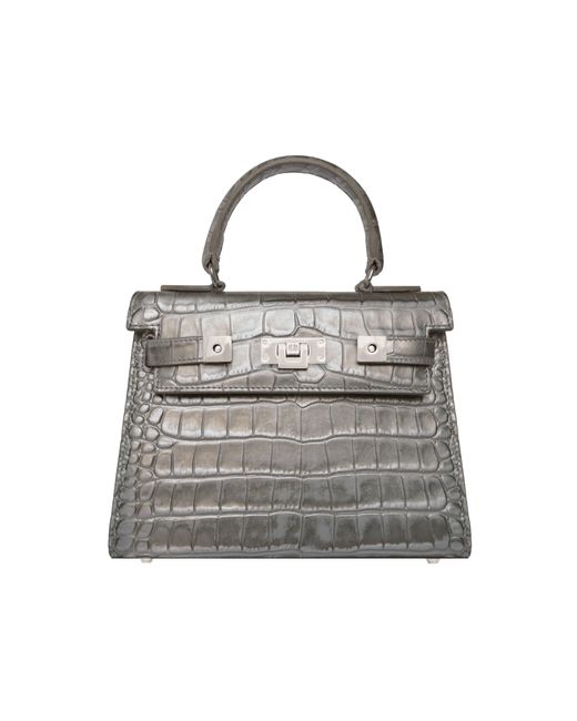 Lalage Beaumont Gray Maya Midi Orinoco 'croc' Print Calf Leather Handbag
