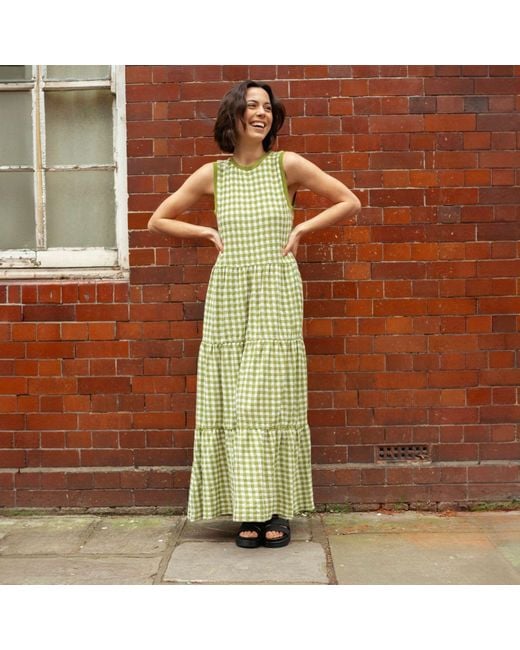 Cara & The Sky Green Paula Gingham Summer Cotton Knitted Midi Dress