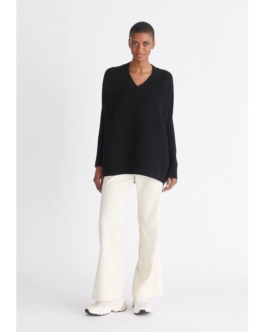 Paisie Black V-Neck Ribbed Jumper