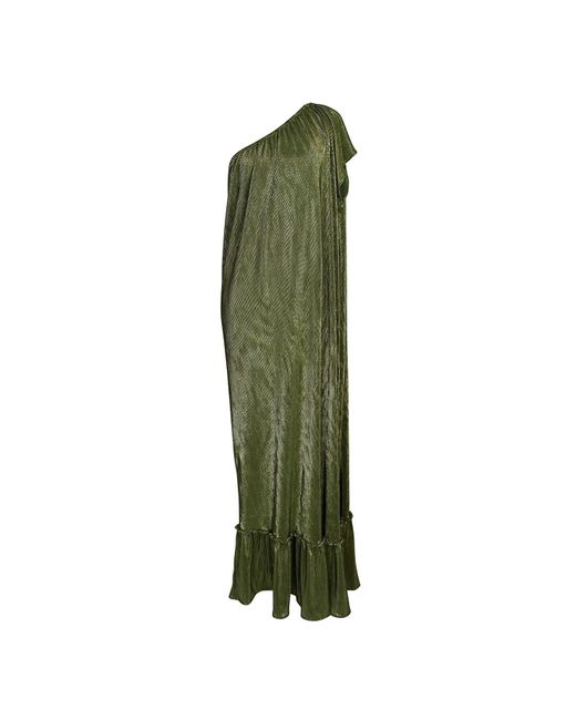 Jennafer Grace Green Electrum Slink Pleated One-Shoulder Maxi Dress