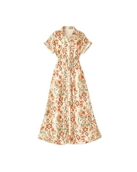 Yumi' Metallic Neutrals Ivory Viscose Relaxed Boho Print Maxi Shirt Dress