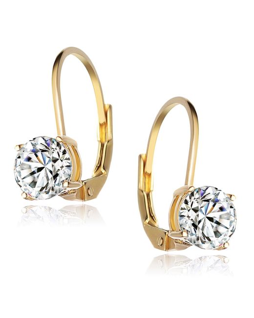 Genevive Jewelry Metallic Gold Plated Sterling Silver Cubic Zirconia Classic Leverback Earrings