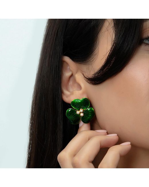 Milou Jewelry Green Trillium Flower Earrings