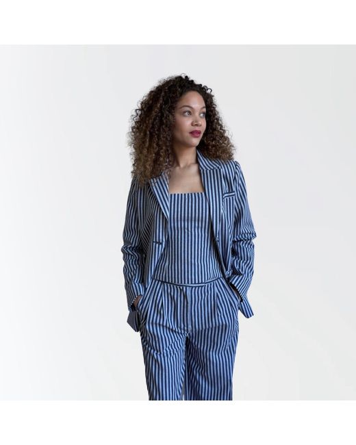 London Atelier Byproduct Blue Striped Blazer Trousers Corset And Tote Bag Four Piece Set