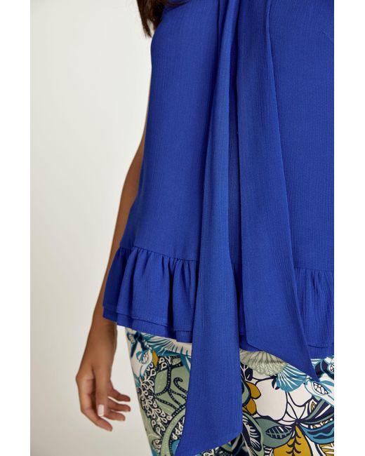 Conquista Blue Electric Tie Detail Top With Frills