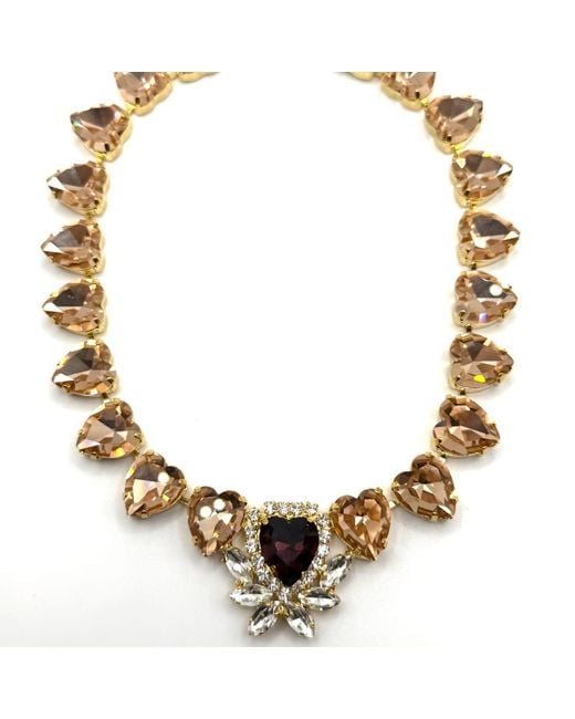 Achala Handcrafted Metallic Neutrals Darling Crystal Heart Shaped Statement Necklace