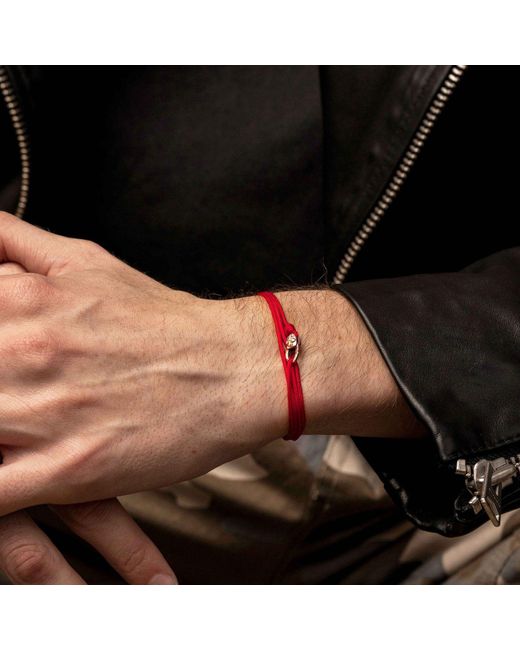Nialaya Red Wrap-Around String Bracelet With Sterling Plated Lock for men