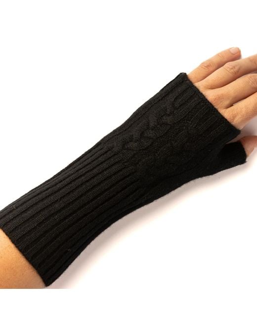 Bel Cashmere Black Cable Mittens