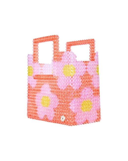 Tillie Beads Pink Daisy Square Handle Tote Bead Bag