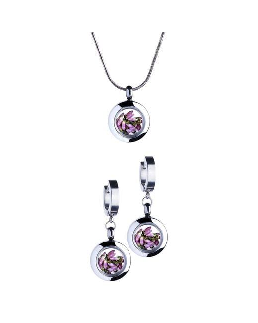 My Little Nature White Handcrafted Designer Jewelry Gift Set With Heather Flowers