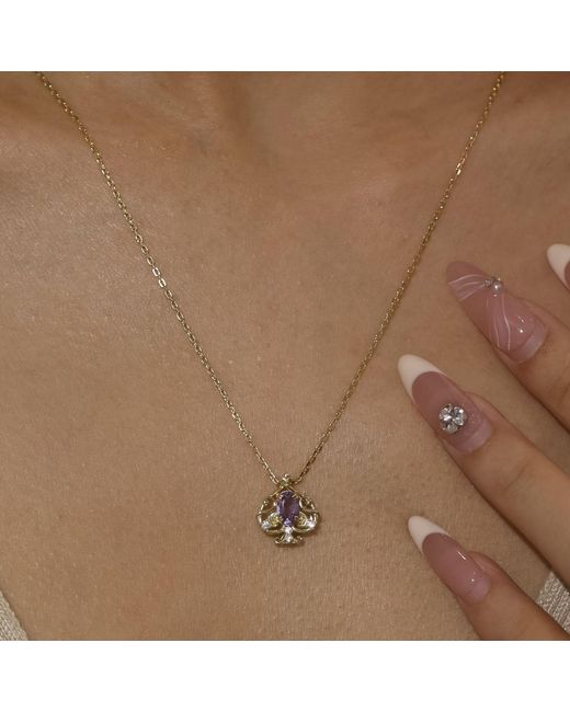 Azura Jewelry New York Metallic Leafy Spade Amethyst Necklace Vermeil
