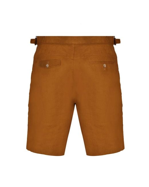 DAVID WEJ Brown Hugo Linen Short With Side Adjuster for men