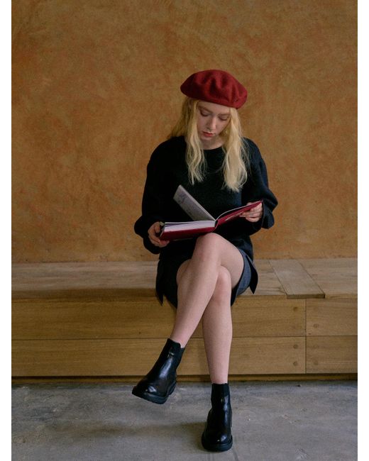 Lost Pattern Red Bon Chic Wool Beret- Bordeaux