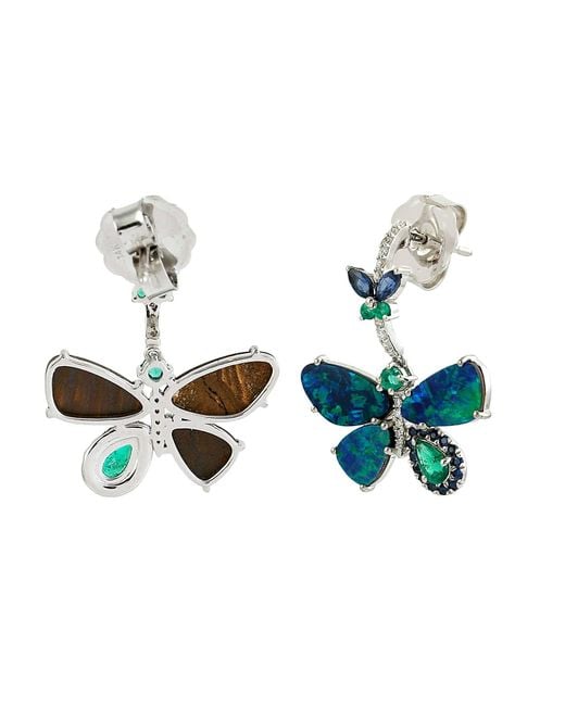 Artisan Blue Opal, Emerald, Sapphire & Diamond Butterfly Drop Earrings