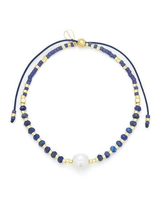 KAMARIA Blue Lumira Mini Pearl & Gemstone Adjustable Bracelet With Miyuki Beads