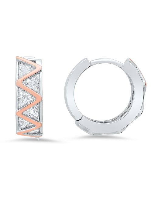 Kylie Harper Metallic Sterling Two Tone Diamond Cz Zig Zag Hoop Earrings