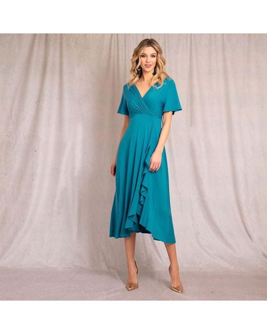 Alie Street London Blue Waterfall Midi Special Occasion Dress