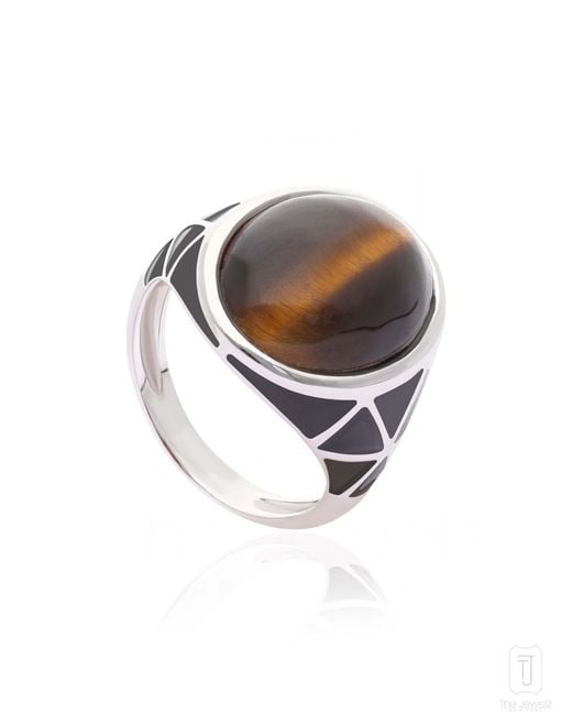 The Jewelz White Wild Ember Natural Tiger's Eye Gemstone Ring