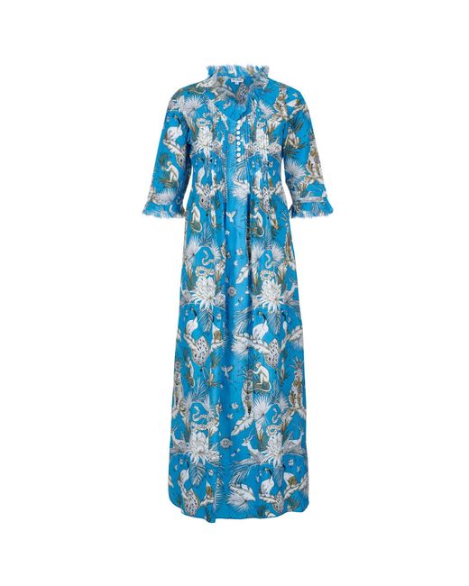 At Last Blue Cotton Annabel Maxi Dress In Sky Tropical