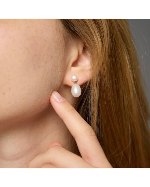 Pearls of the Orient Online White Gratia Button Cultured Freshwater Pearl Stud With Teardrop Earrings
