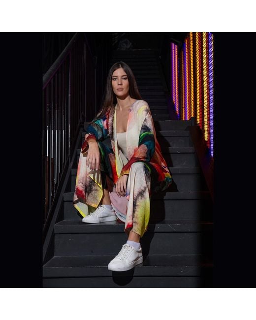 DHARA SHETH DUBAI Yellow Enigma Abstract Multicolour Printed Long Kimono