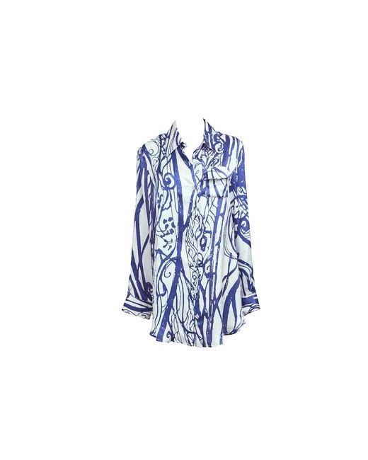 Saniya Khan Blue Saniya Paisley Print Silk Shirt