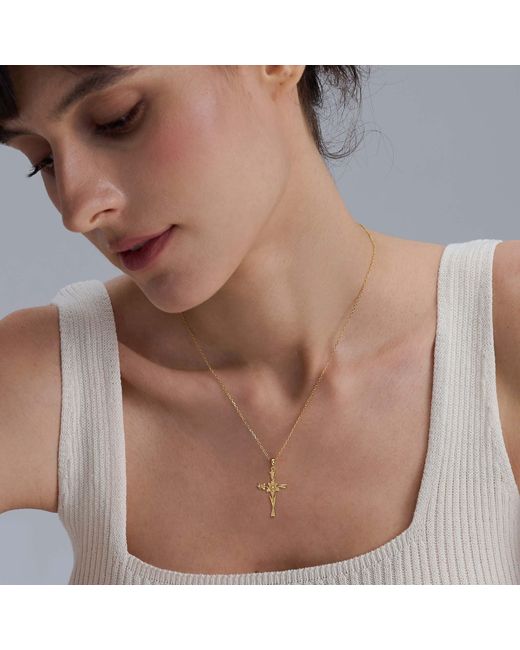 Vanimy Metallic Floral Cross February Iris Birth Flower Necklace