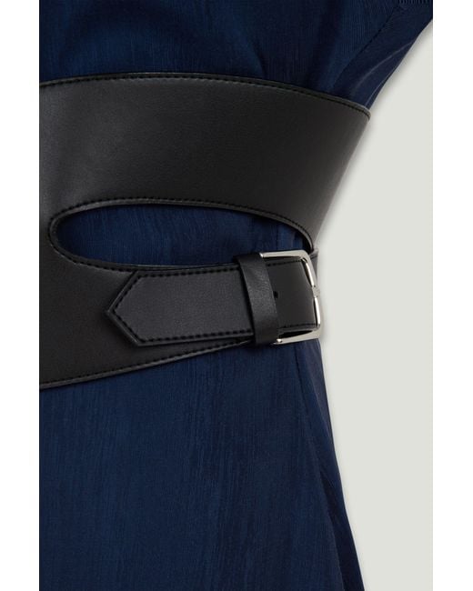 Nocturne Blue V-Neck Belted Midi Dress