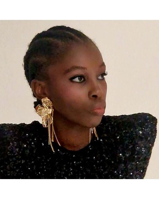 Laura Daili Metallic Golden Floral Statement Earrings