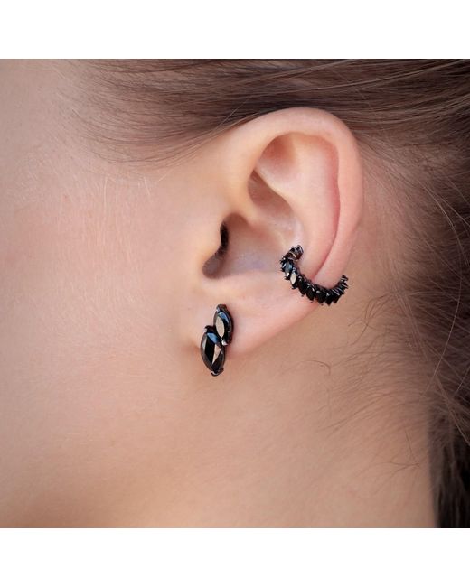 SALLY SKOUFIS Black Renaissance Stud Earrings With Made Cz Diamond Stimulant