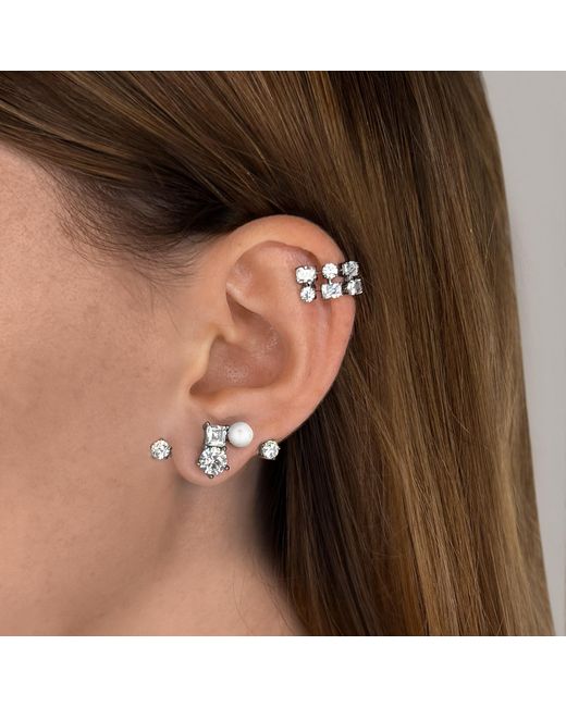 SALLY SKOUFIS Metallic Eclipse Ear Jacket With Natural Pearls & Made Cz Diamond Stimulant