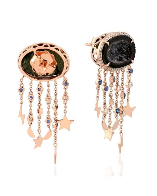 Artisan Black Rose Geode Sapphire Diamond Chandelier Earrings