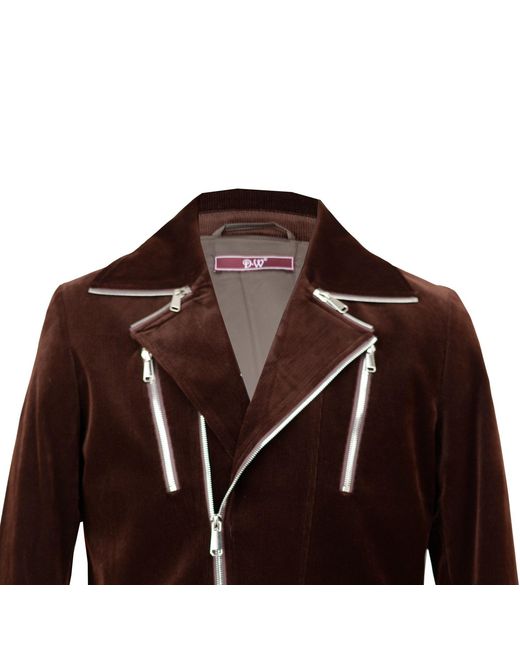 DAVID WEJ Brown Washington Corduroy Biker Jacket for men