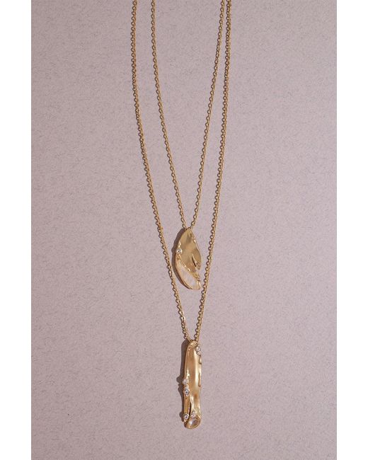 Rare Matters Jewelry Metallic Organic Double Drop Necklace Clear Quartz