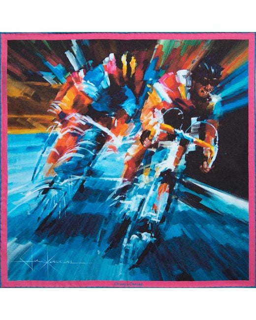 Otway & Orford Blue 'Break Away' Cycling Silk Pocket Square. Full-Size for men