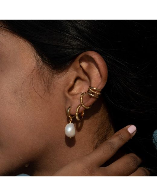 Scream Pretty Metallic Baroque Pearl Huggie Earrings