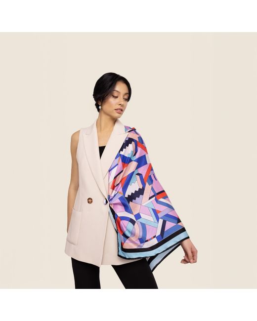 Pashmisy Blue Contour Silk Scarf