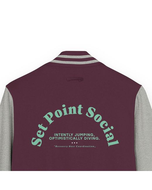 Anchor and Crew Purple Burgundy & Heather Set Point Social Volleyball Club League Cotton Varsity Letterman for men