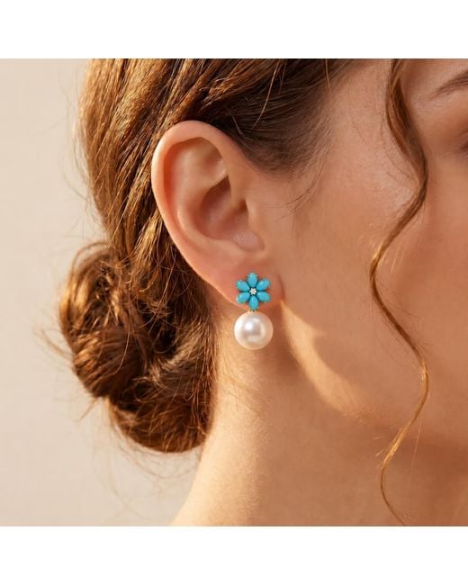 Kai Fine Jewelry Blue Solid Flora Natural Diamond & Freshwater Pearl Convertible Drop Earrings