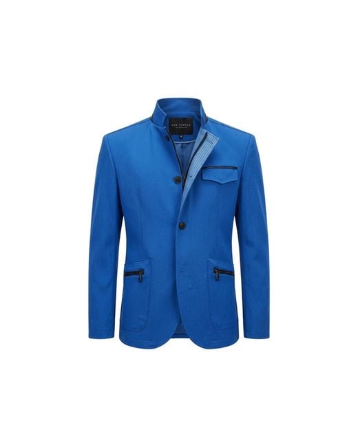 Ron Tomson Blue Stand Collar Denim Blazer for men