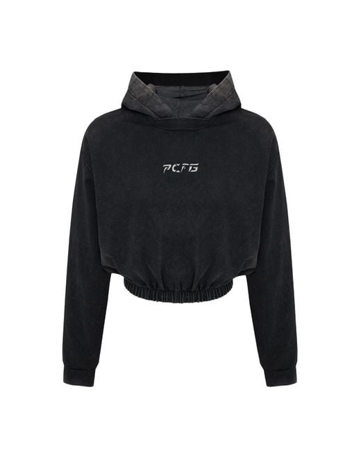 Pcfg Black Acid Washed Crop Hoodie
