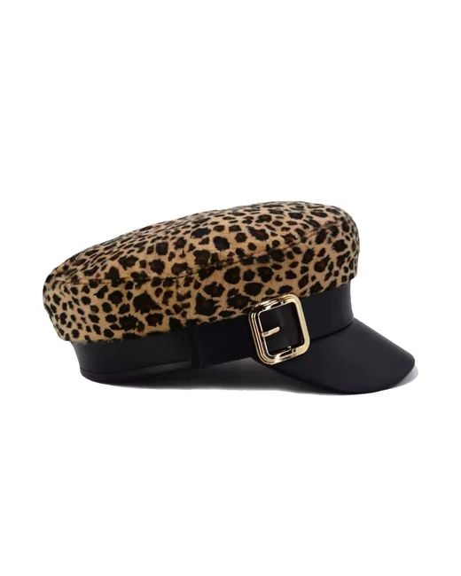 Chanel Joan Elkayam Black Leopard Print Buckled Baker Boy Hat