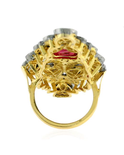 Artisan Multicolor 14k Gold 925 Silver With Bezel Set Pink Spinel & Uncut Diamond Designer Long Ring