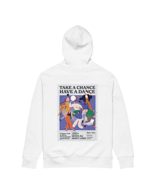 Anchor and Crew White Take A Chance Have A Dance Disco! Organic Cotton Embroidered Heavyweight Hoodie for men