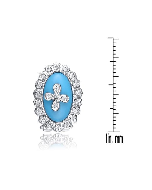 Genevive Jewelry Blue Cubic Zirconia Sterling Silver White Gold Plated Turquise Oval Shape Omega Earrings