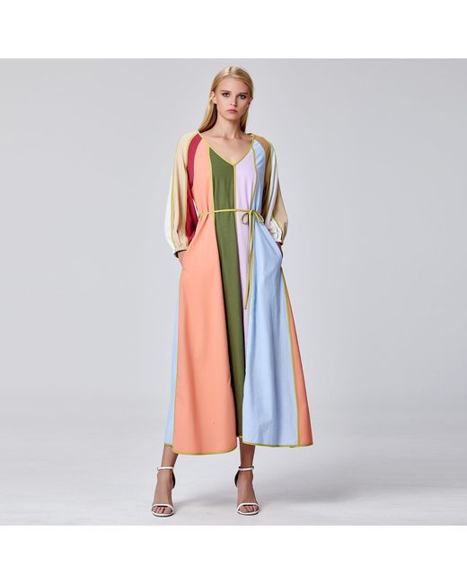 Smart and Joy Blue Colourful Panel Maxi Dress