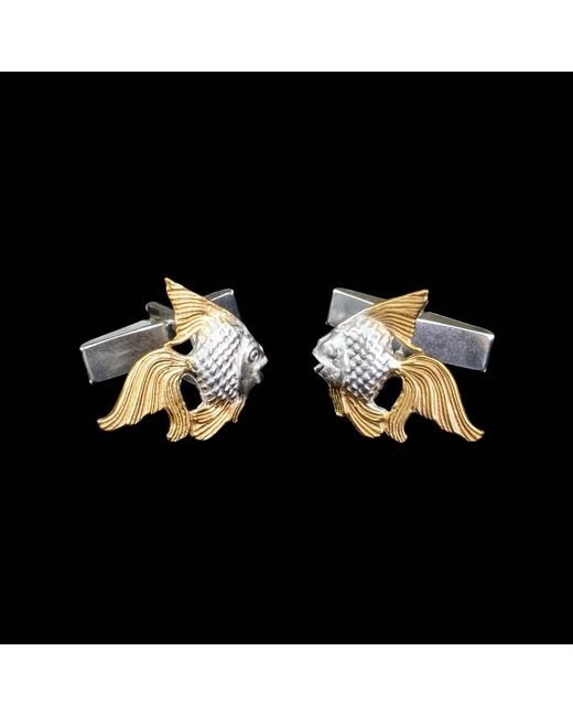 Simon Kemp Jewellers Metallic Angel Fish Cufflinks Eighteen Carat On Solid Recycled Sterling for men