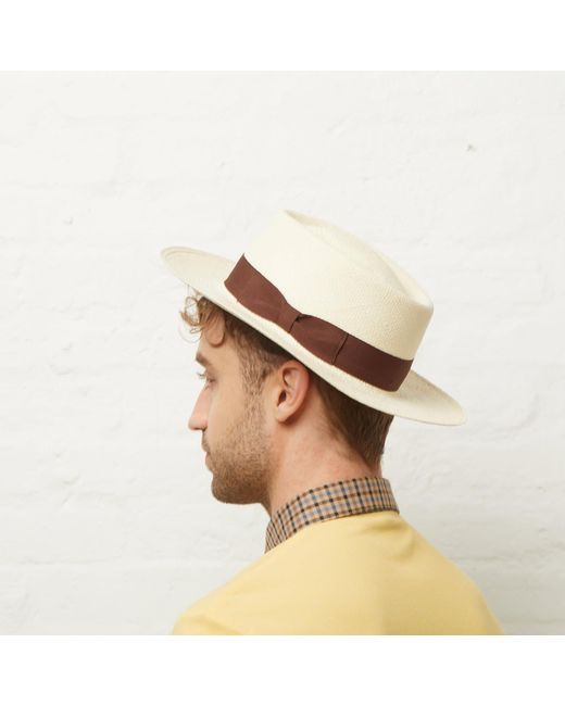 Dasmarca Hats Natural Dasmarca Baker Wide Brim Summer Genuine Panama Straw Porkpie Hat For for men