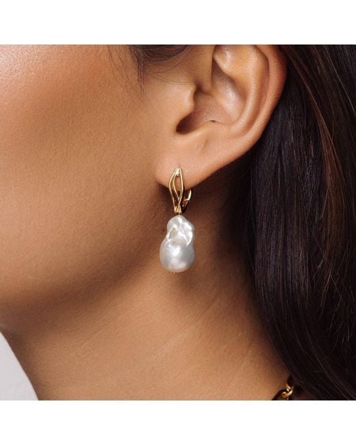 Lulu B London Metallic Baroque Pearl Wave Hoop Earrings