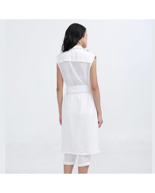 Smart and Joy White Double Breasted Mixed Fabric Blazer